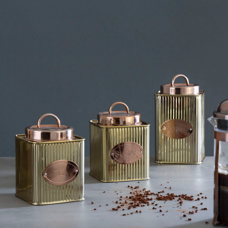 Square Biscuits Canister In Gold