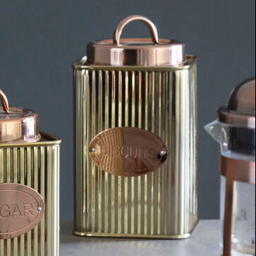 Square Biscuits Canister In Gold