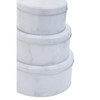 Set Of Three White Marble Effect Storage Tins