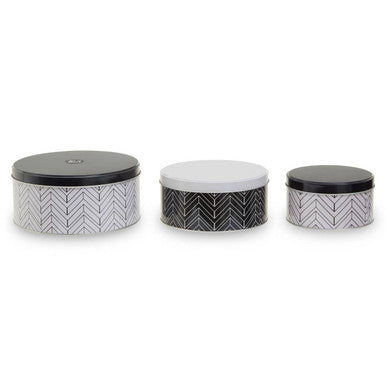 Set of Three Monochrome Storage Tins