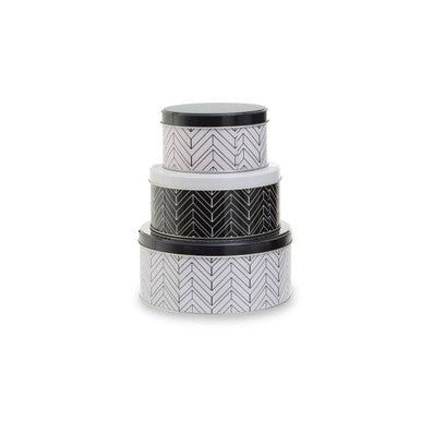 Set of Three Monochrome Storage Tins