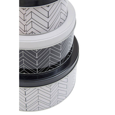 Set of Three Monochrome Storage Tins