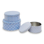 Set of Three Blue and White Storage Tins