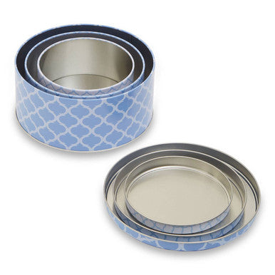 Set of Three Blue and White Storage Tins