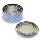 Set of Three Blue and White Storage Tins