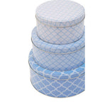 Set of Three Blue and White Storage Tins