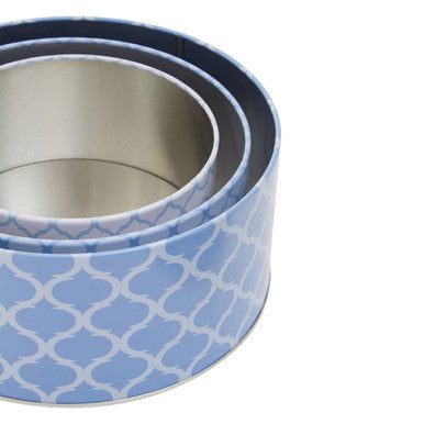 Set of Three Blue and White Storage Tins