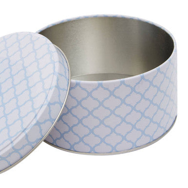 Set of Three Blue and White Storage Tins