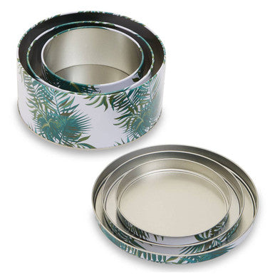 Set of 3 Palm Leaf Cake Storage Tins