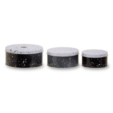 Set of Three Black and White Storage Tins