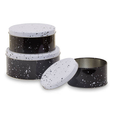 Set of Three Black and White Storage Tins