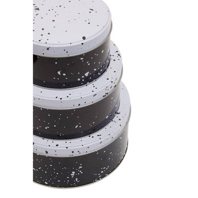 Set of Three Black and White Storage Tins