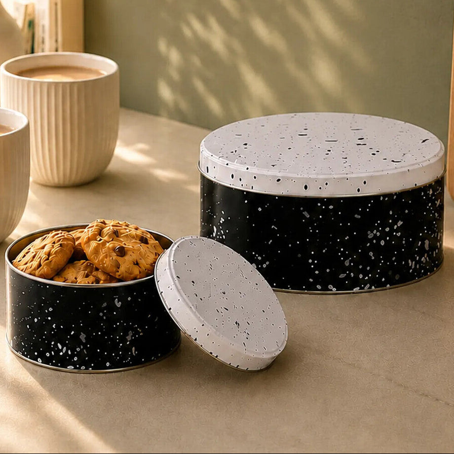 Set of Three Black and White Storage Tins
