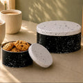 Set of Three Black and White Storage Tins