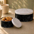 Set of Three Black and White Storage Tins