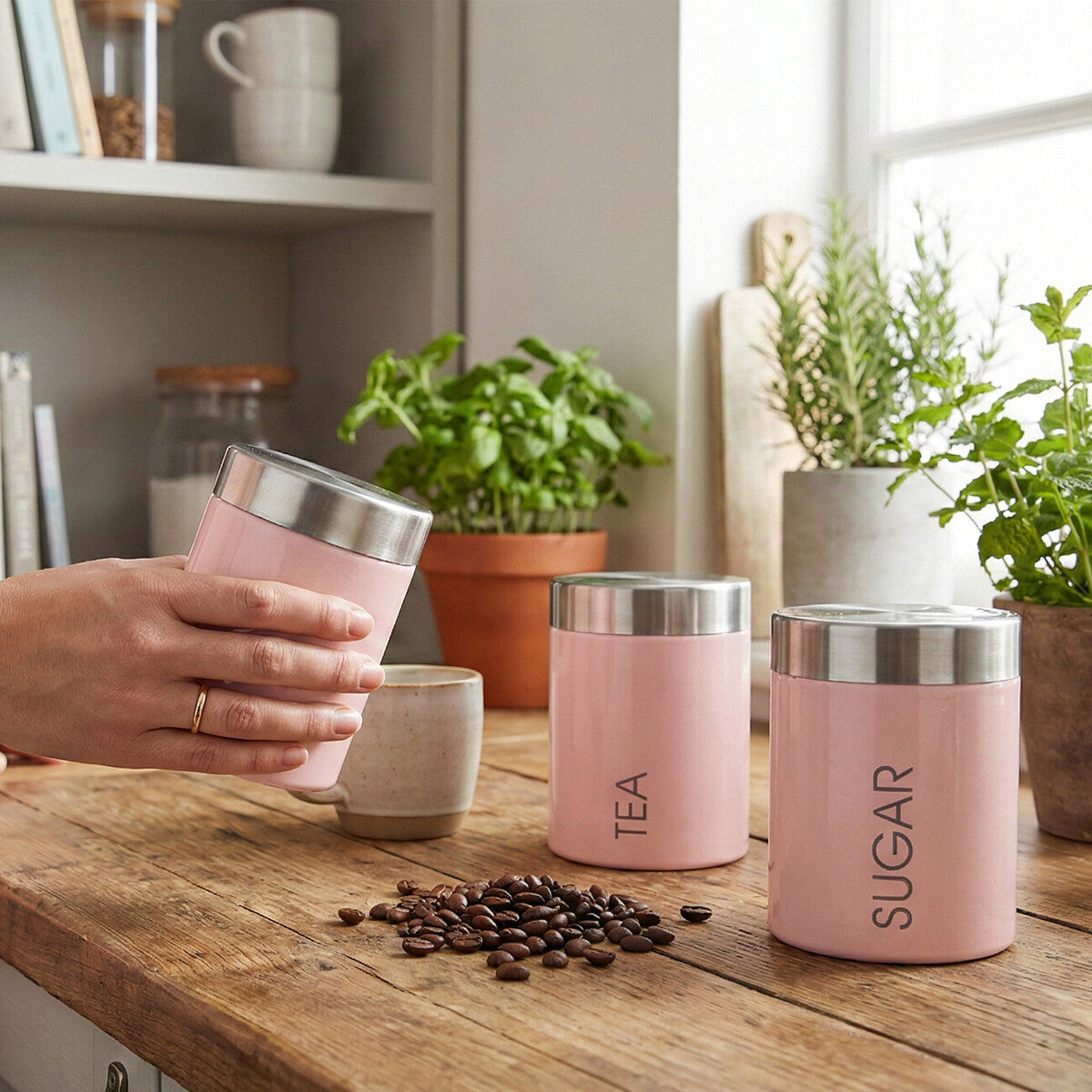 Light Pink Enamel Canisters