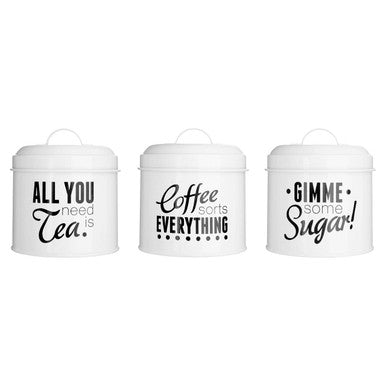 Set of 3 Round Tea Coffee and Sugar Canisters