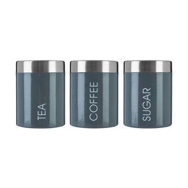Set of 3 Grey Enamel Canisters