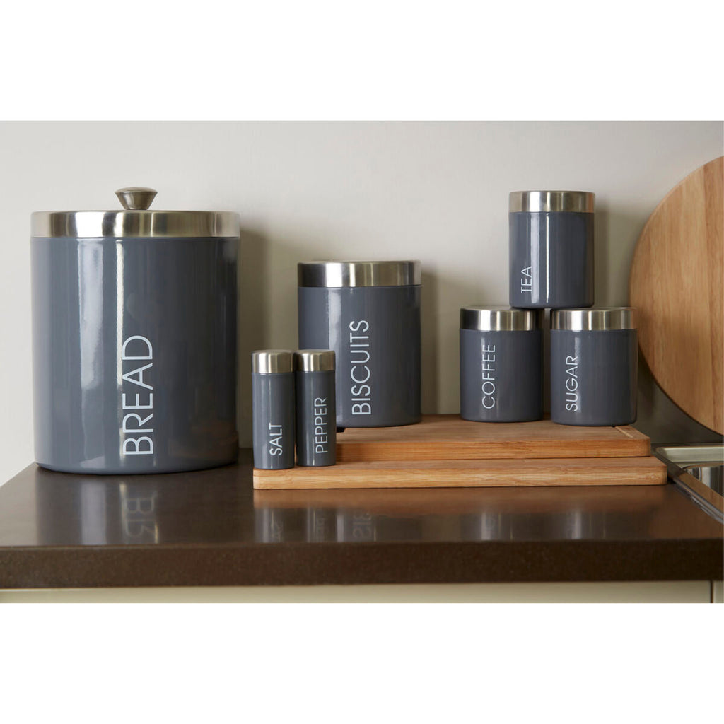Set of 3 Grey Enamel Canisters