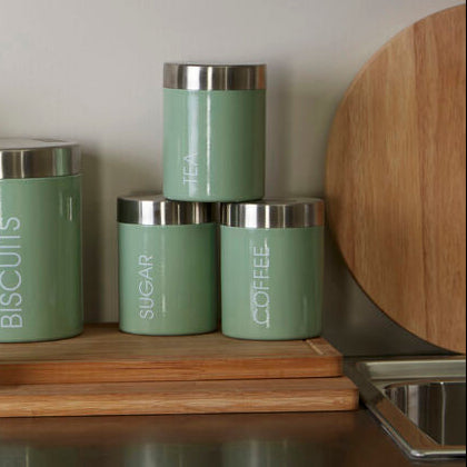 Set of 3 Pistachio Enamel Canisters