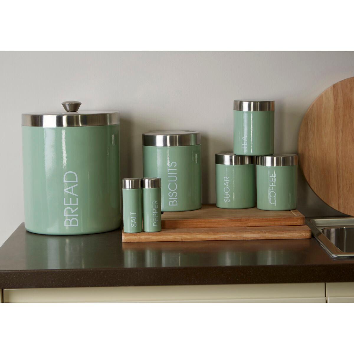 Set of 3 Pistachio Enamel Canisters
