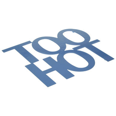 Blue Enamel Metal Trivet with Too Hot Design