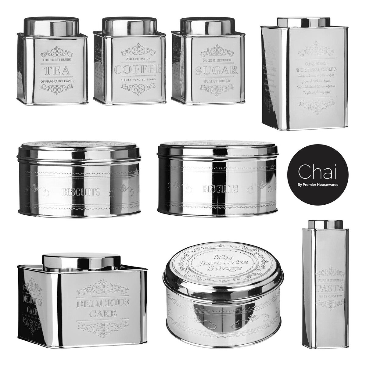 Silver Pasta Canister with Floral Detail