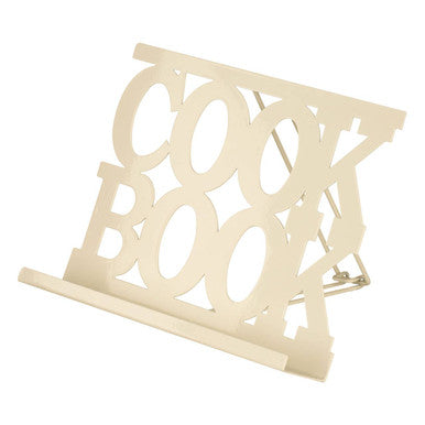 Cream Enamel Metal Cookbook Stand with Adjustable Support