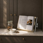 Cream Enamel Metal Cookbook Stand with Adjustable Support