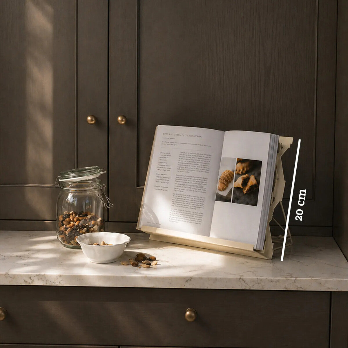 Cream Enamel Metal Cookbook Stand with Adjustable Support