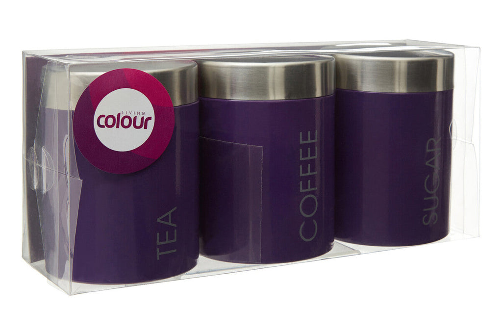 Purple Enamel Tea Coffee and Sugar Set