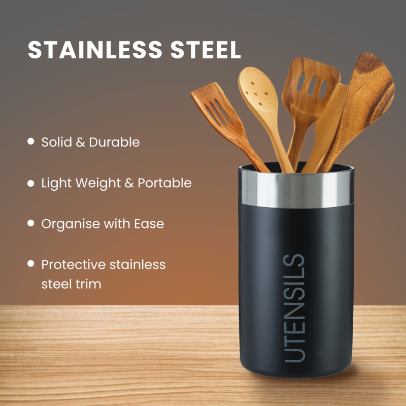 Black Enamel Finish Utensil Holder