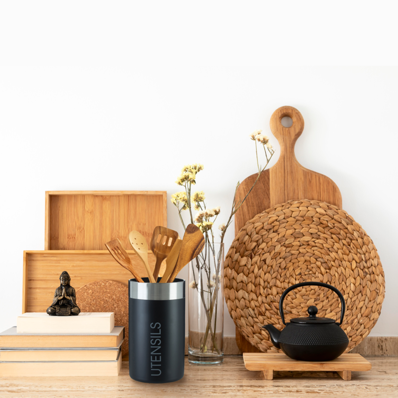 Black Enamel Finish Utensil Holder