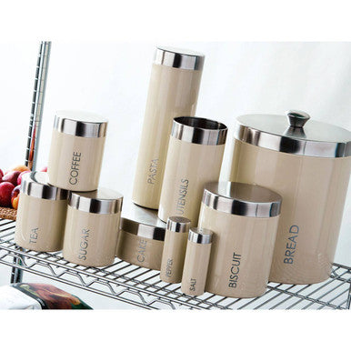Set of 3 Cream Enamel Tea Coffee and Sugar Canisters