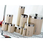 Set of 3 Cream Enamel Tea Coffee and Sugar Canisters