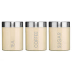 Set of 3 Cream Enamel Tea Coffee and Sugar Canisters