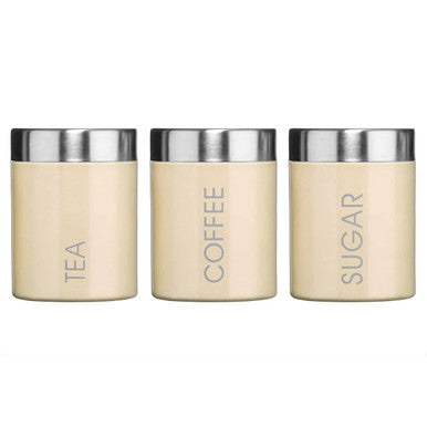 Set of 3 Cream Enamel Tea Coffee and Sugar Canisters