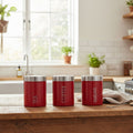Red Enamel Tea Coffee and Sugar Set