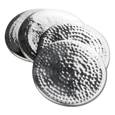 Set of 4 Hammered Effect Stainless Steel Coasters