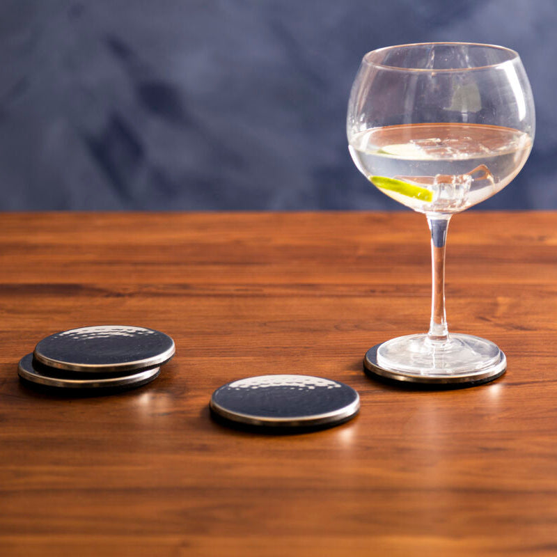 Set of 4 Hammered Effect Stainless Steel Coasters