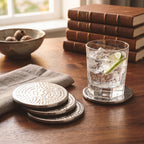 Set of 4 Hammered Effect Stainless Steel Coasters