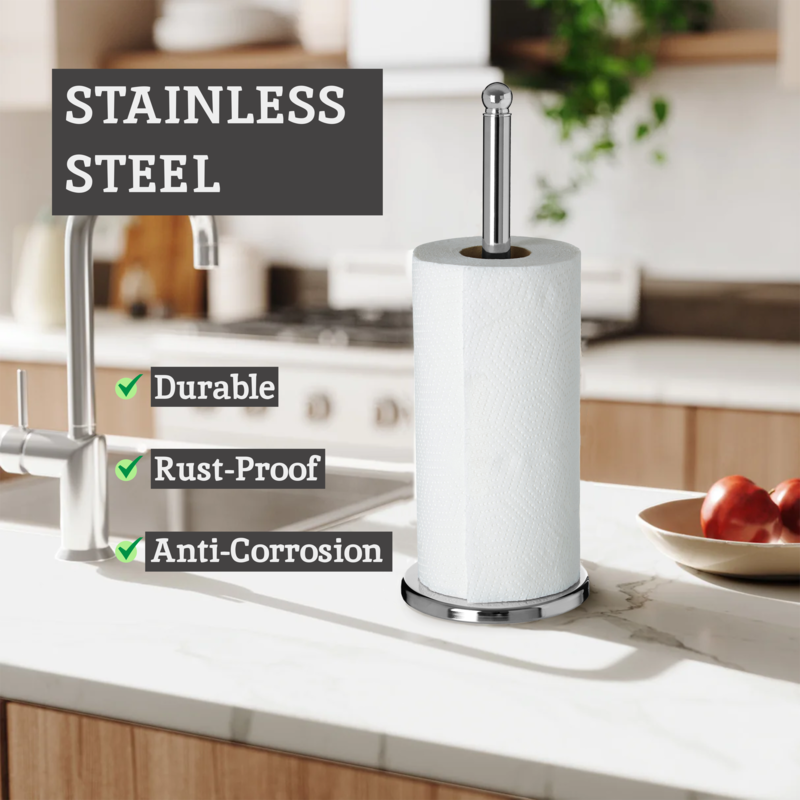 Chrome Kitchen Roll Holder with Decorative Finial