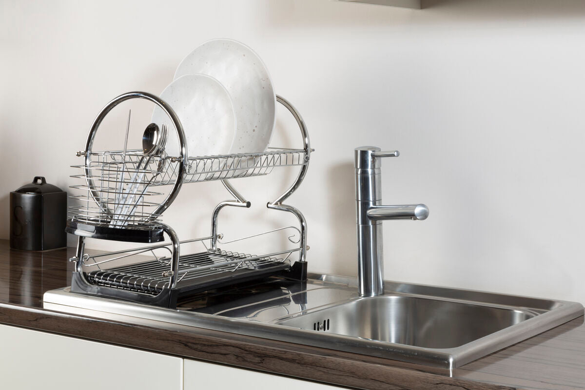 2 Tier Dish Drainer with Black Plastic Tray