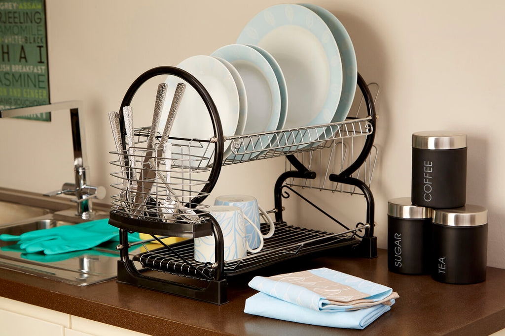 Black Enamel Coated Frame 2 Tier Dish Drainer