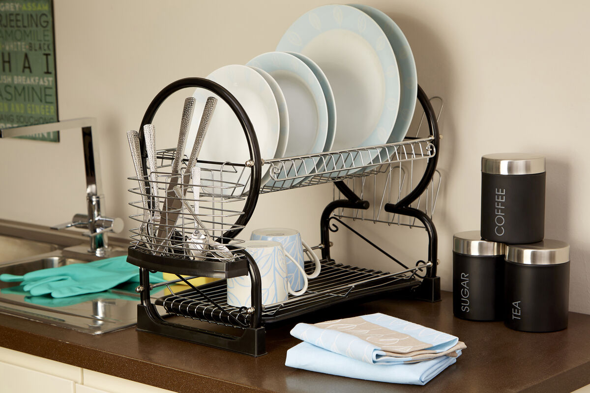 Black Enamel Coated Frame 2 Tier Dish Drainer