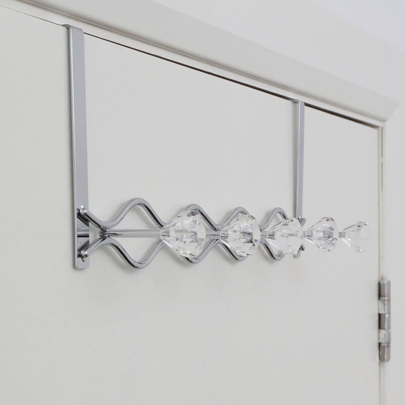 Chrome Over Door Hanger with Five Diamante Hooks