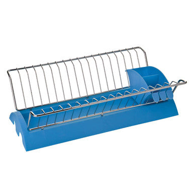 Blue Plastic and Chrome Wire Dish Drainer