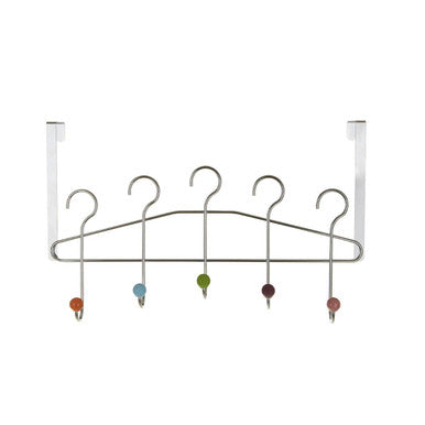 Chrome 5 Hook Over Door Hanger with Multi Coloured Ceramic Balls