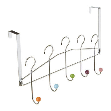 Chrome 5 Hook Over Door Hanger with Multi Coloured Ceramic Balls
