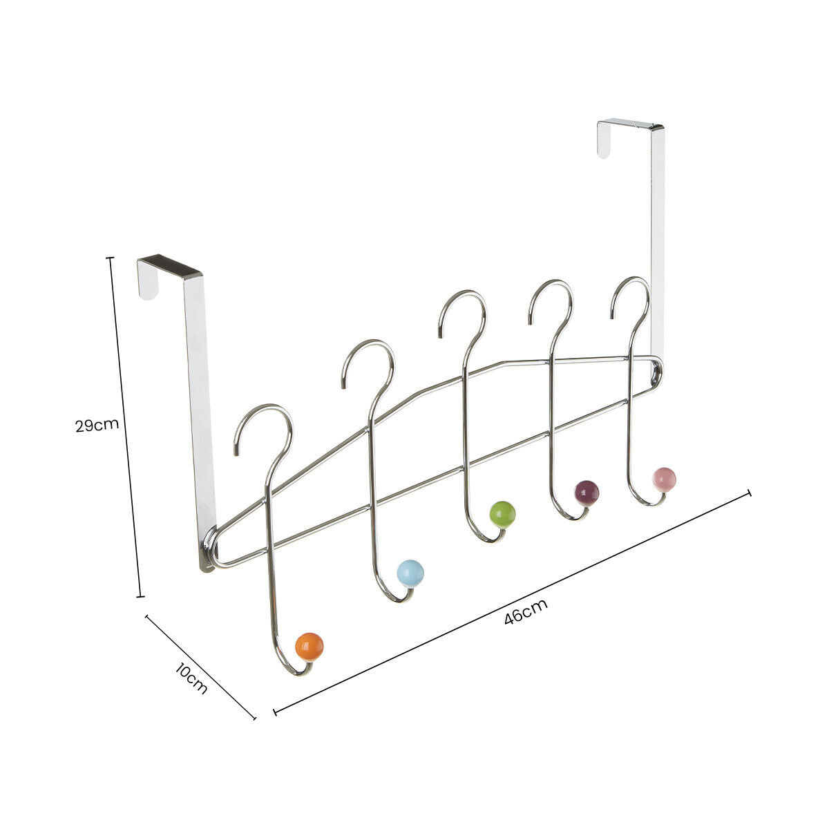 Chrome 5 Hook Over Door Hanger with Multi Coloured Ceramic Balls